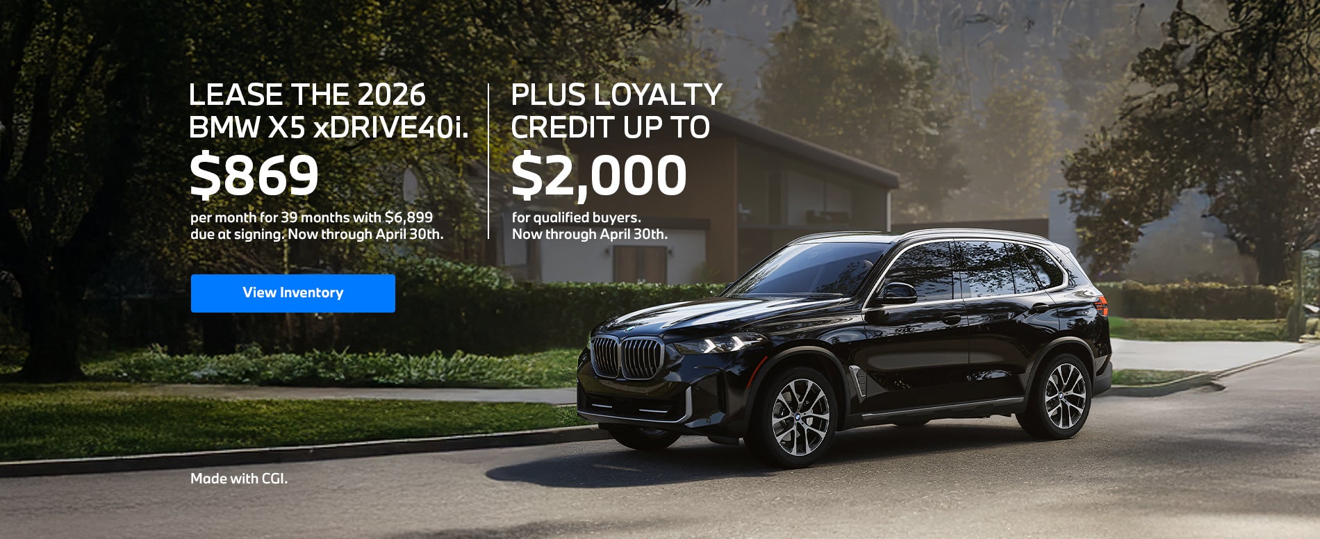 2026 X5 lease starting at $869 per month for 39 months