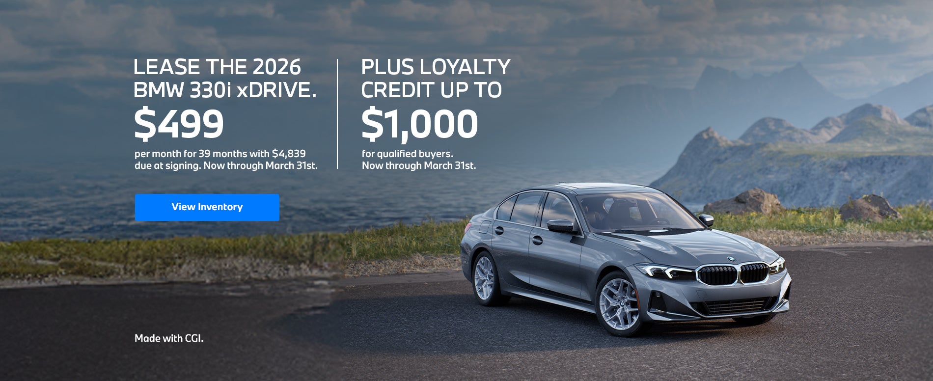 2026 330i lease starting at $499 per month for 39 months