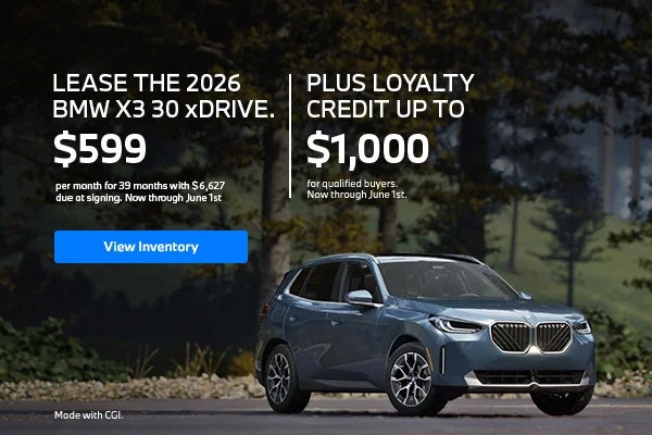 2026 X3 lease starting at $599 per month for 39 months