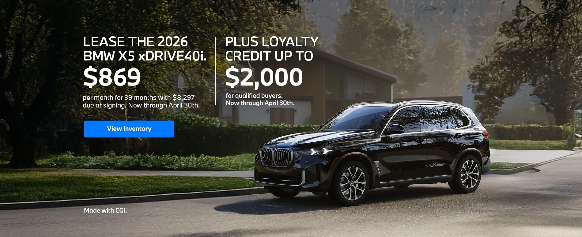 2026 X5 lease starting at $869 per month for 39 months